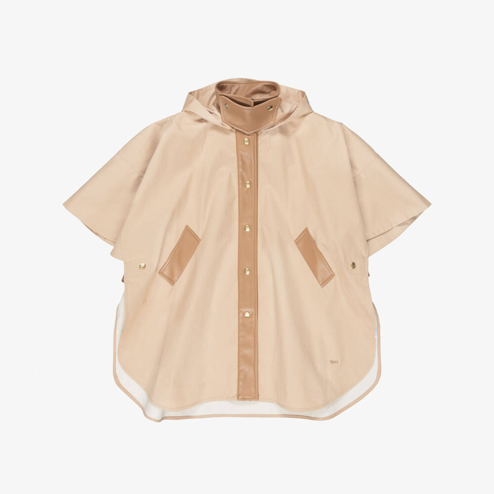 Chloé-Girls Beige Cape with Faux Leather Trims | Childrensalon Outlet