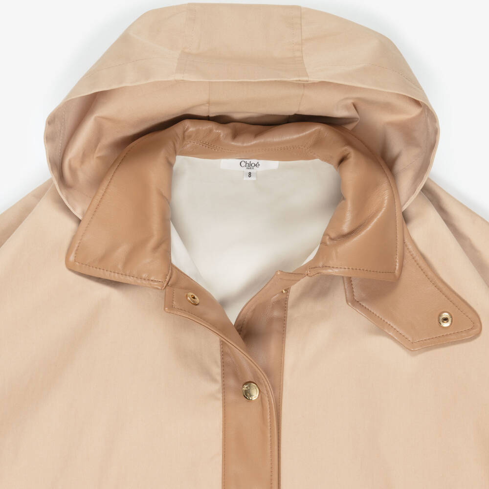 Chloé-Girls Beige Cape with Faux Leather Trims | Childrensalon Outlet