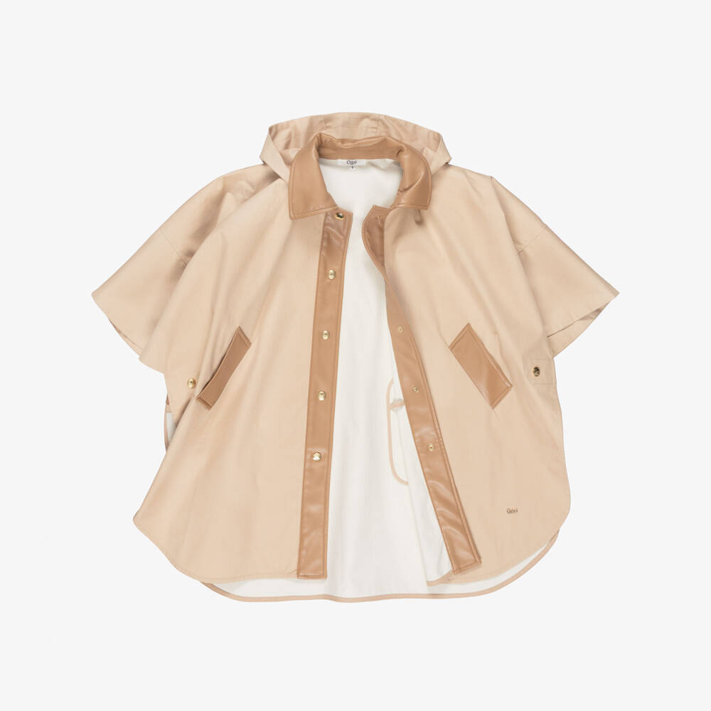 Chloé-Girls Beige Cape with Faux Leather Trims | Childrensalon Outlet