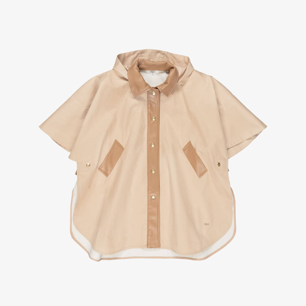 Chloé-Girls Beige Cape with Faux Leather Trims | Childrensalon Outlet