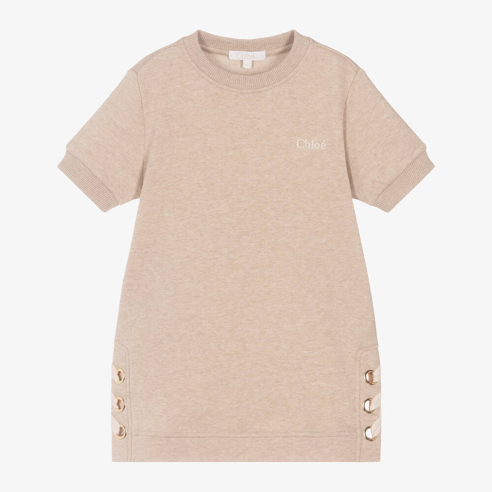 Chloé-Girls Beige Cotton Eyelet Dress | Childrensalon Outlet