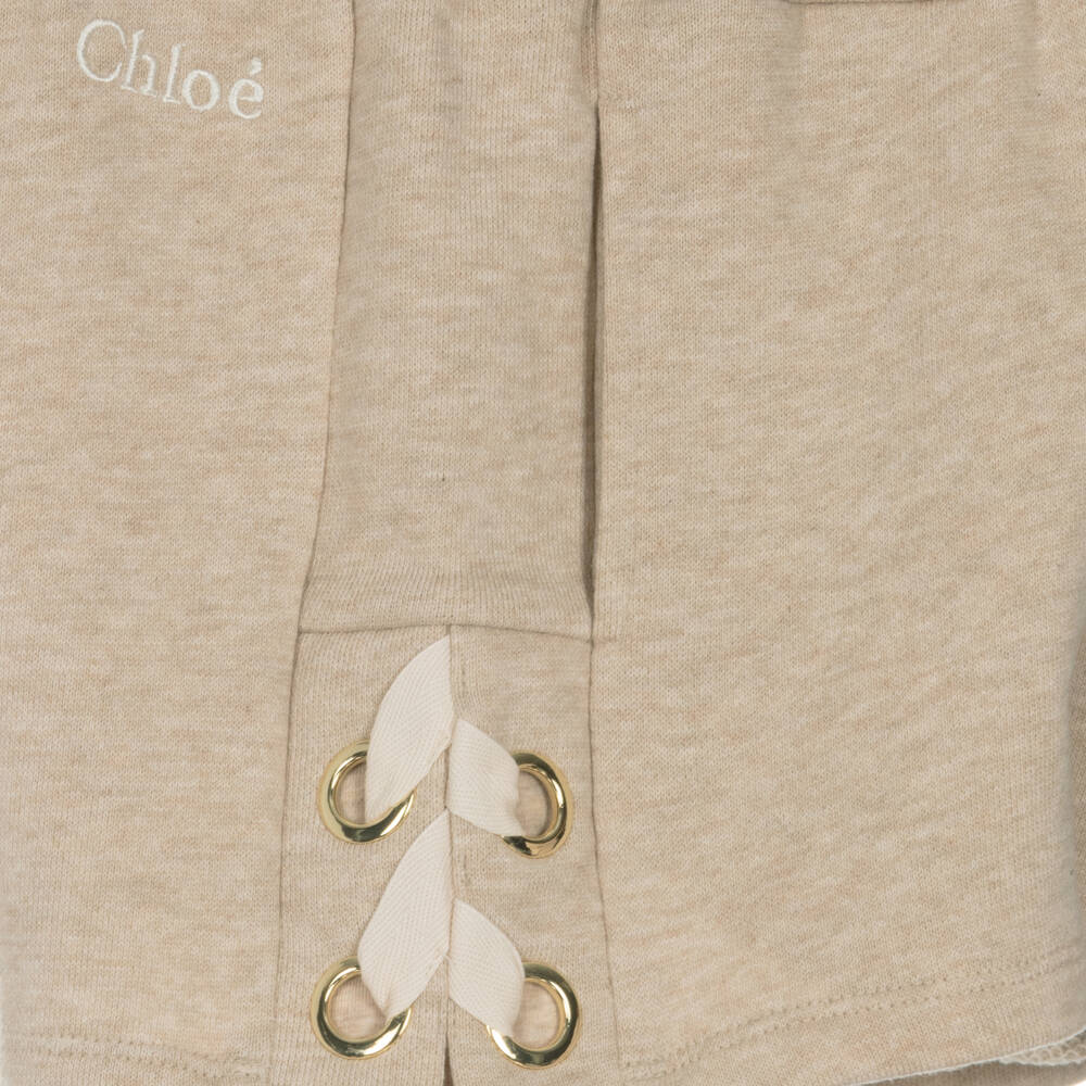 Chloé-Girls Beige Cotton Eyelet Shorts | Childrensalon Outlet