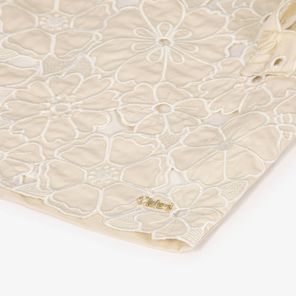 Chloé-Girls Beige Cotton Floral Cutwork Blouse | Childrensalon Outlet