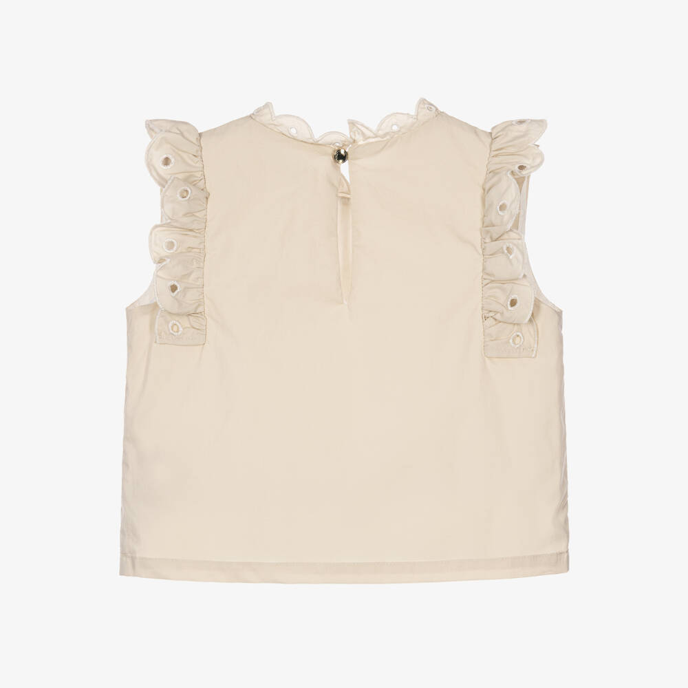 Chloé-Girls Beige Cotton Floral Cutwork Blouse | Childrensalon Outlet