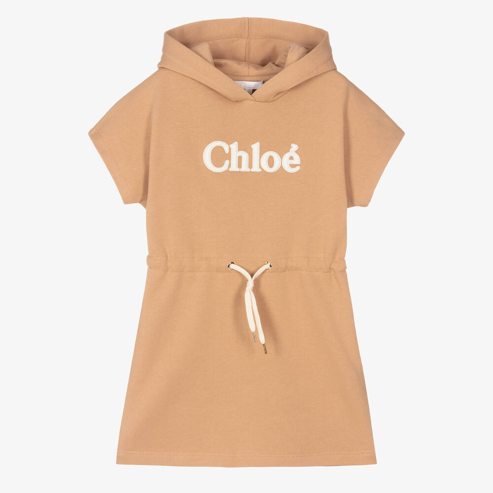 Chloé - Girls Beige Cotton Hooded Dress | Childrensalon