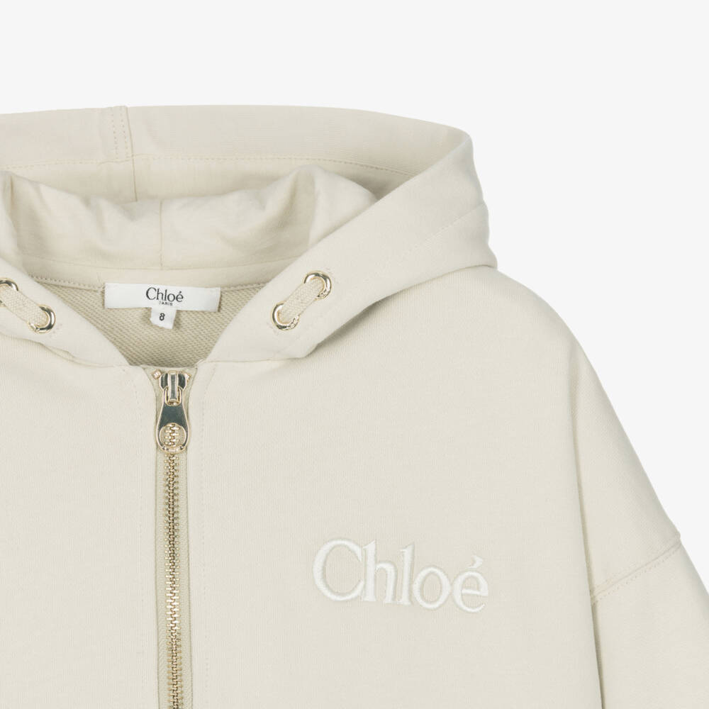 Chloé-Girls Beige Cotton Jersey Zip-Up Top | Childrensalon Outlet