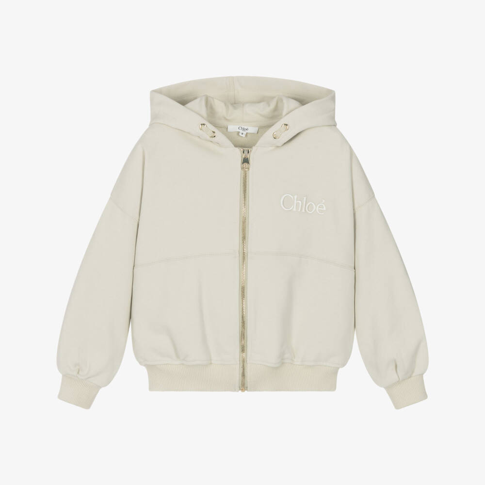 Chloé-Girls Beige Cotton Jersey Zip-Up Top | Childrensalon Outlet