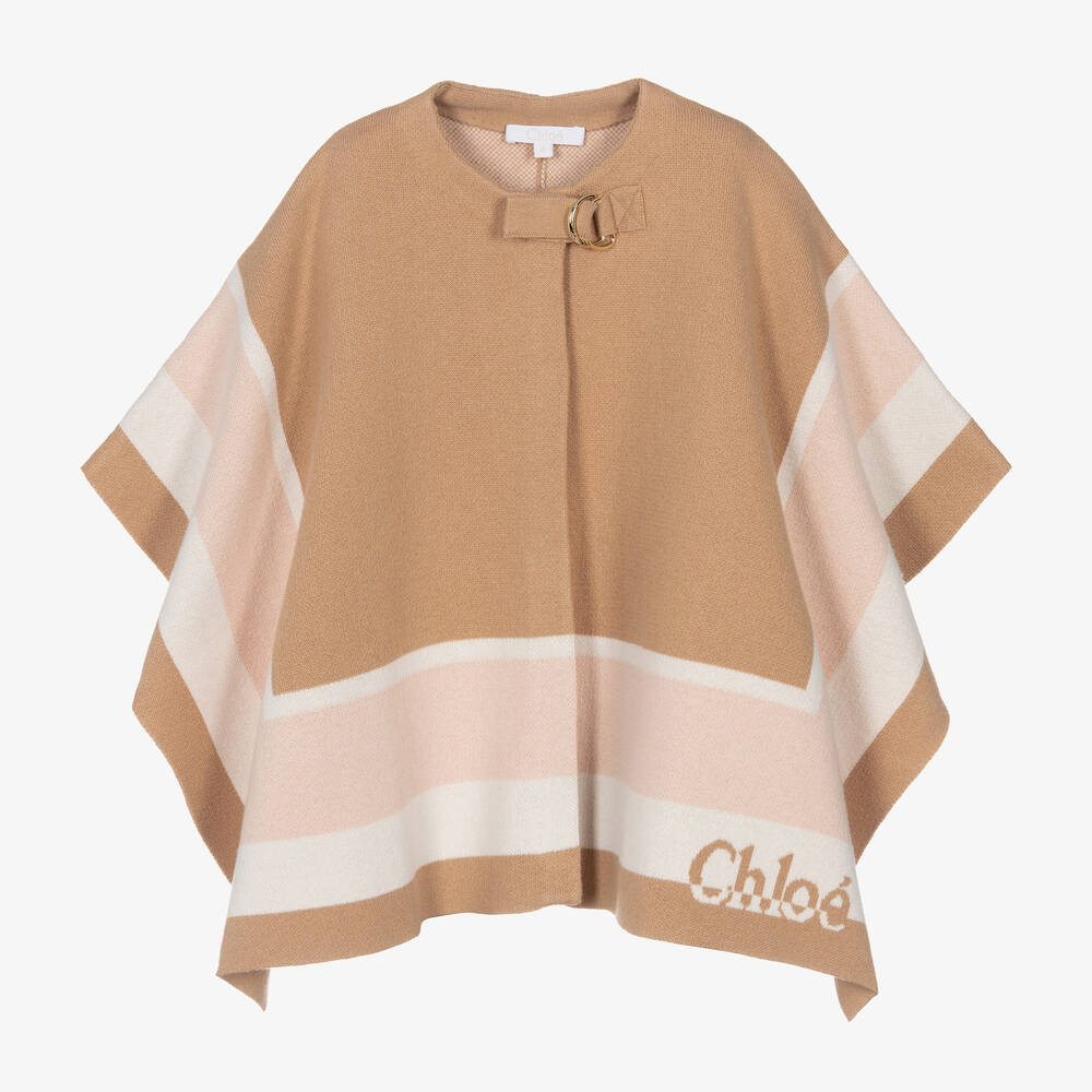 Chloé - Cape beige en maille de coton fille | Childrensalon