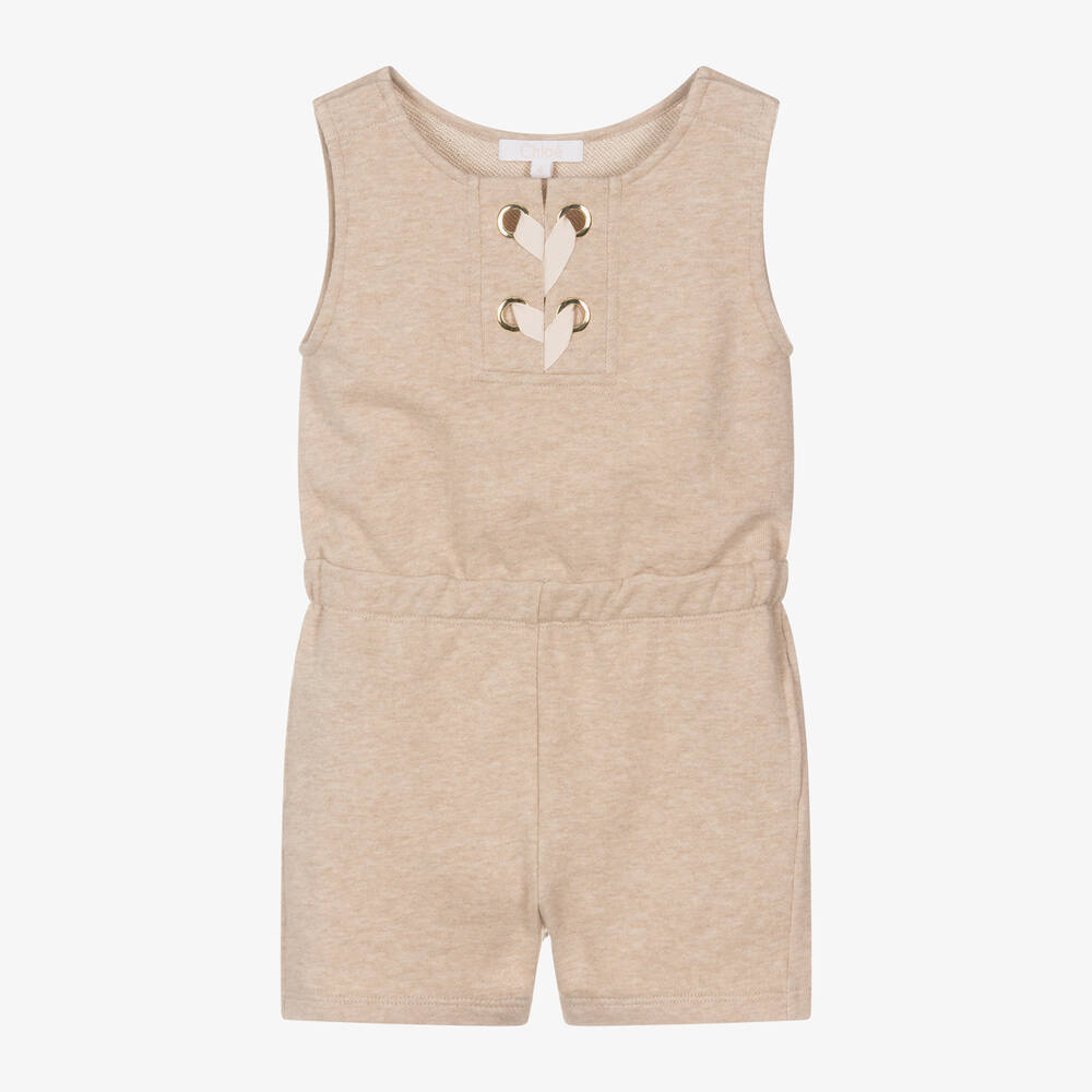 Chloé-Girls Beige Cotton Ribbon Playsuit | Childrensalon Outlet
