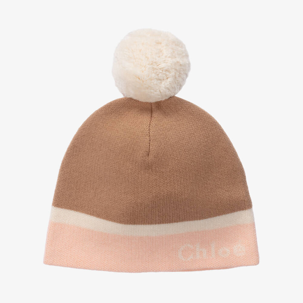 Chloé - Girls Beige Cotton & Wool Knit Hat | Childrensalon