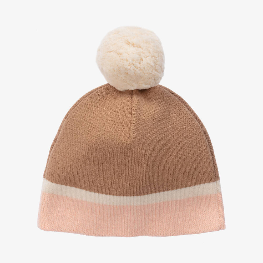 Chloe Girls Beige Cotton Wool Knit Hat