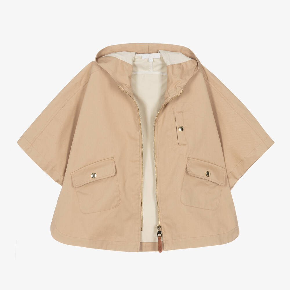 Chloé-Girls Beige Cotton Zip-Up Cape | Childrensalon Outlet