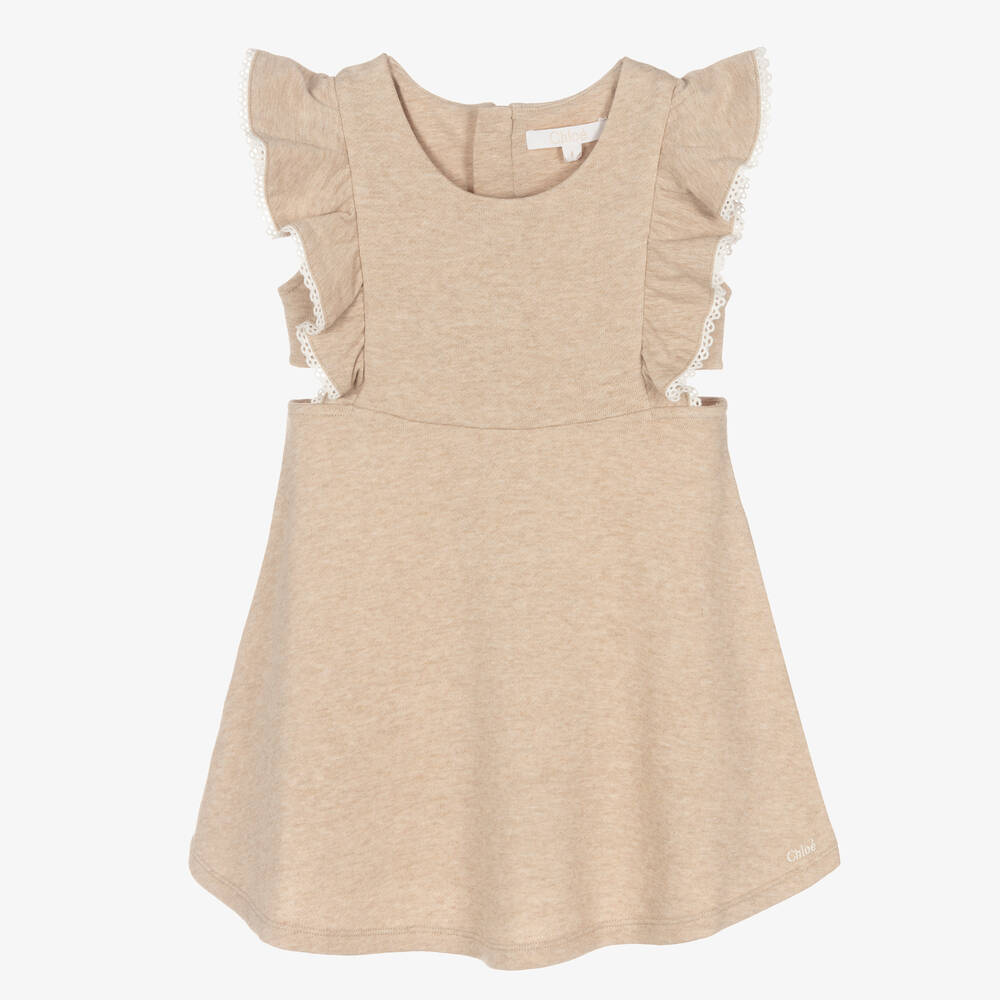 Chloé - Girls Beige Cut-Out Jersey Dress | Childrensalon