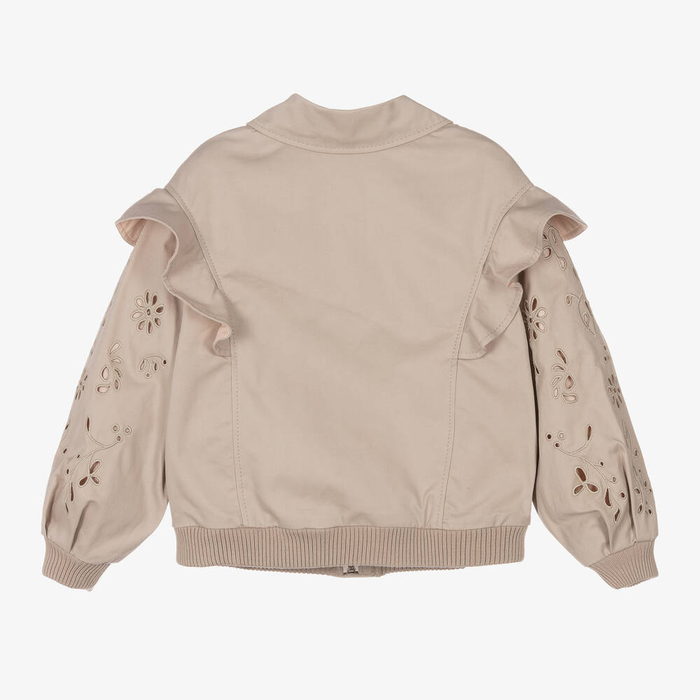 Chloé-Бежевая габардиновая куртка с вышивкой | Childrensalon Outlet