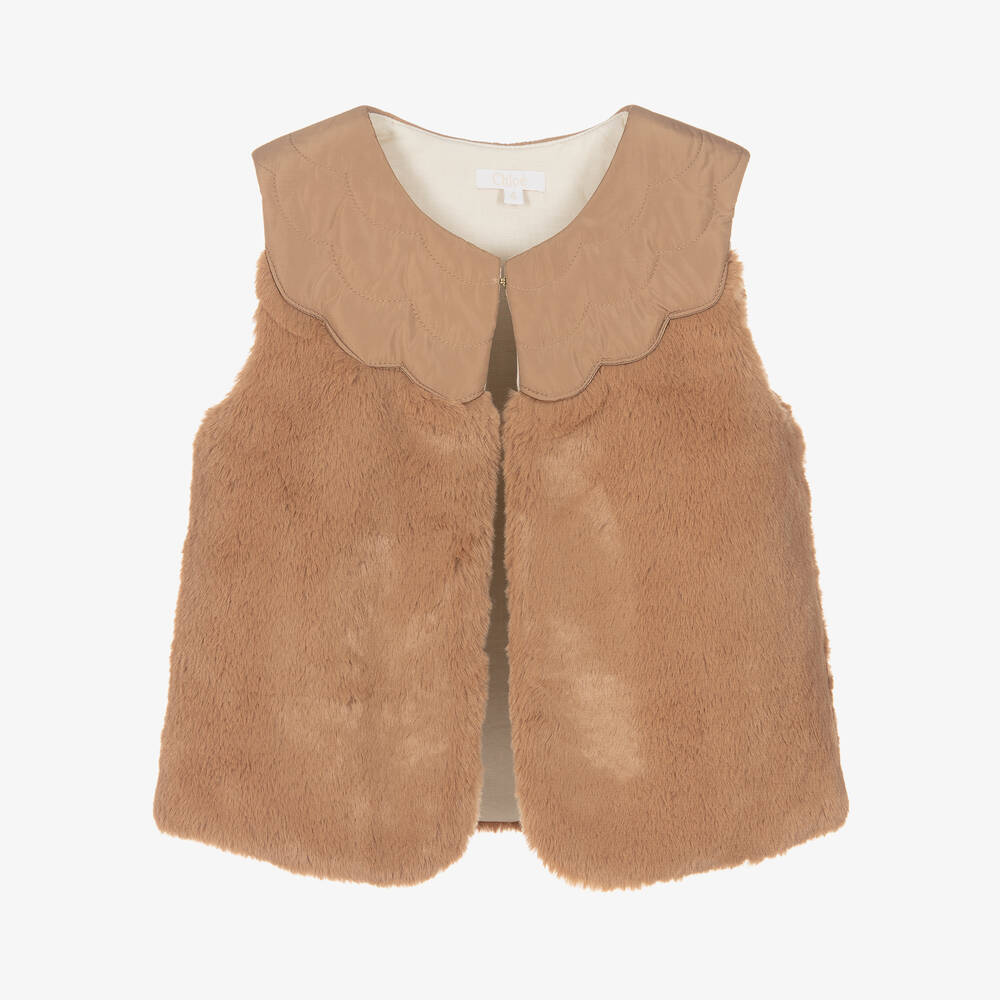 Chloé - Girls Beige Faux Fur Gilet | Childrensalon