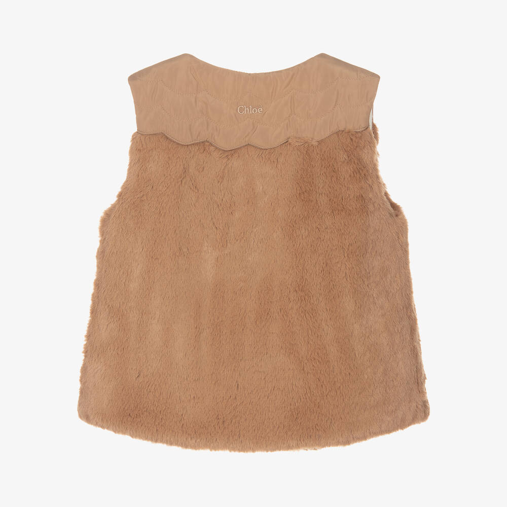 Chloé-Girls Beige Faux Fur Gilet | Childrensalon Outlet