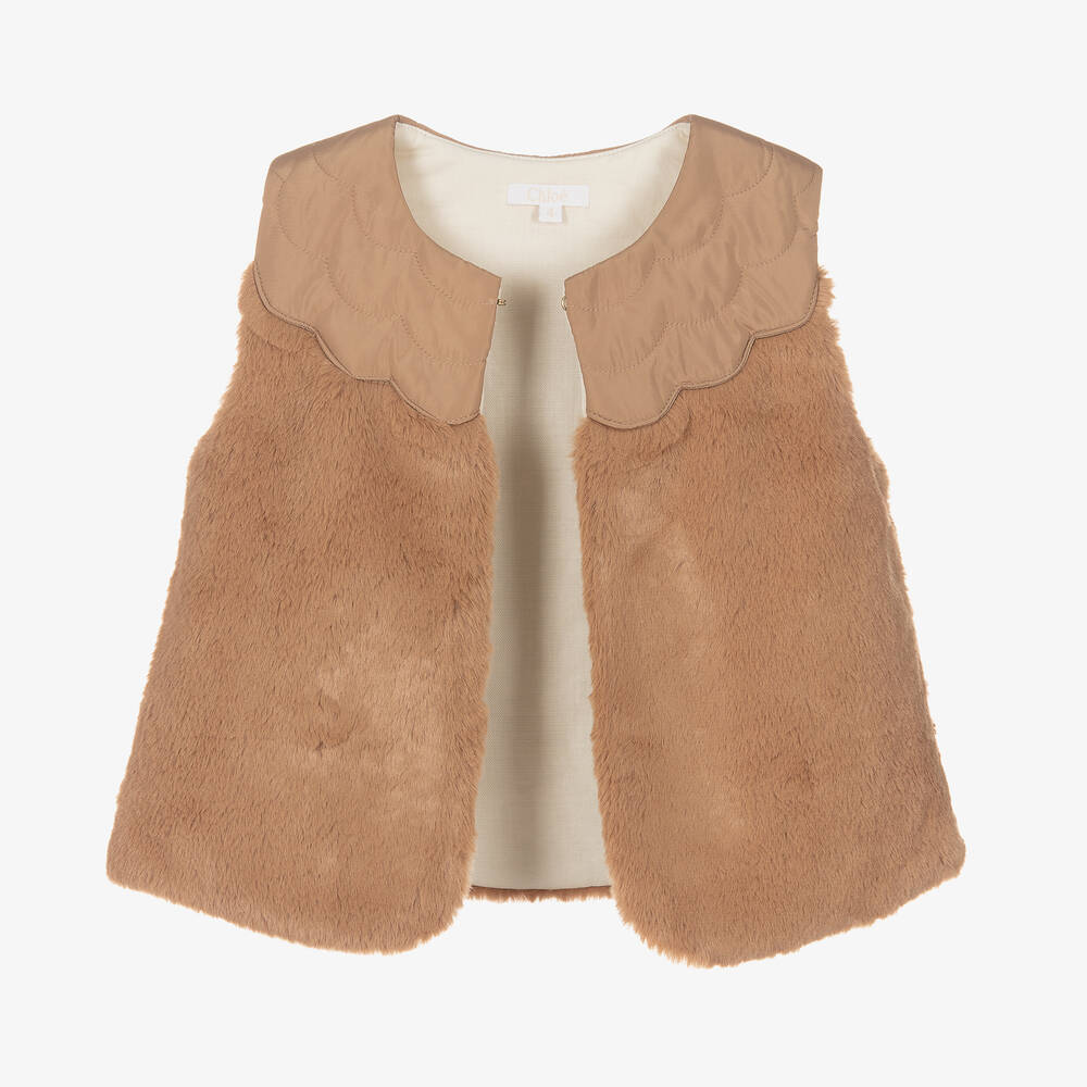 Chloé-Girls Beige Faux Fur Gilet | Childrensalon Outlet