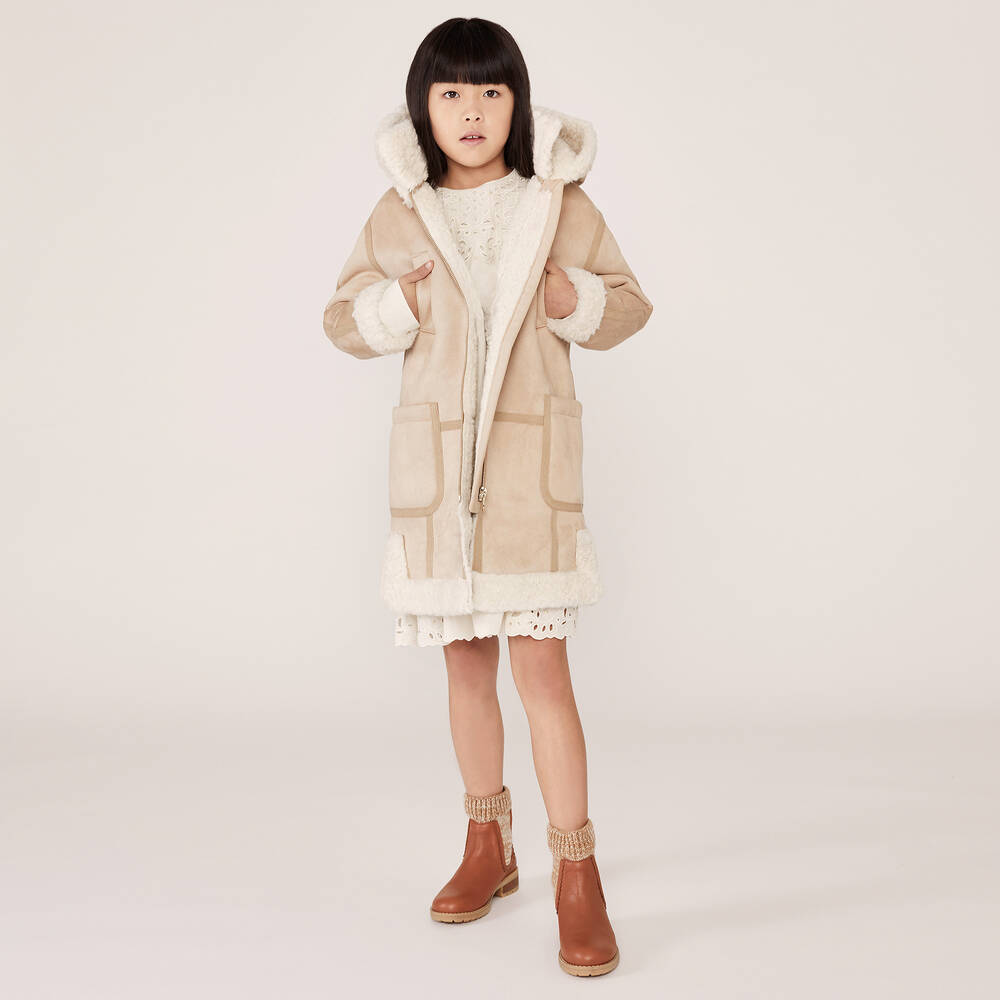 Chlo Manteau beige peau lain e fille Childrensalon Outlet