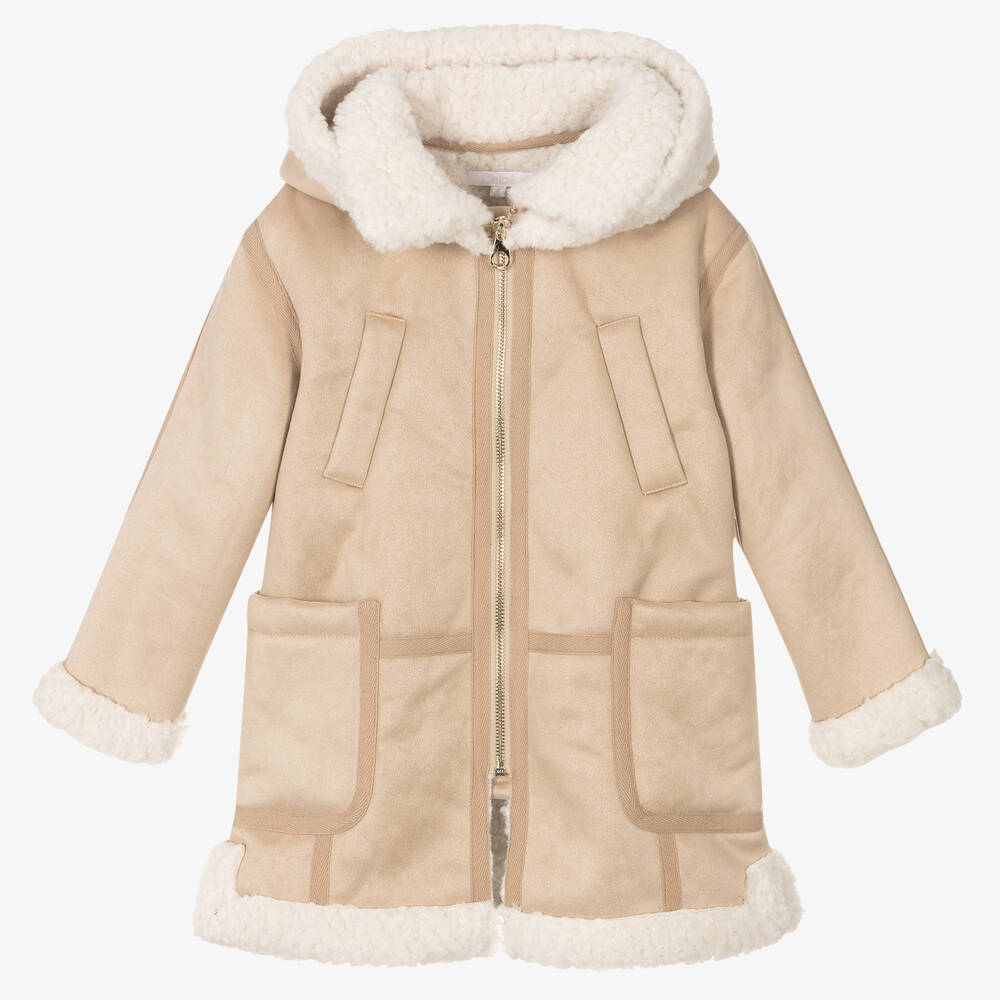 Chloé - Girls Beige Faux Shearling Coat | Childrensalon