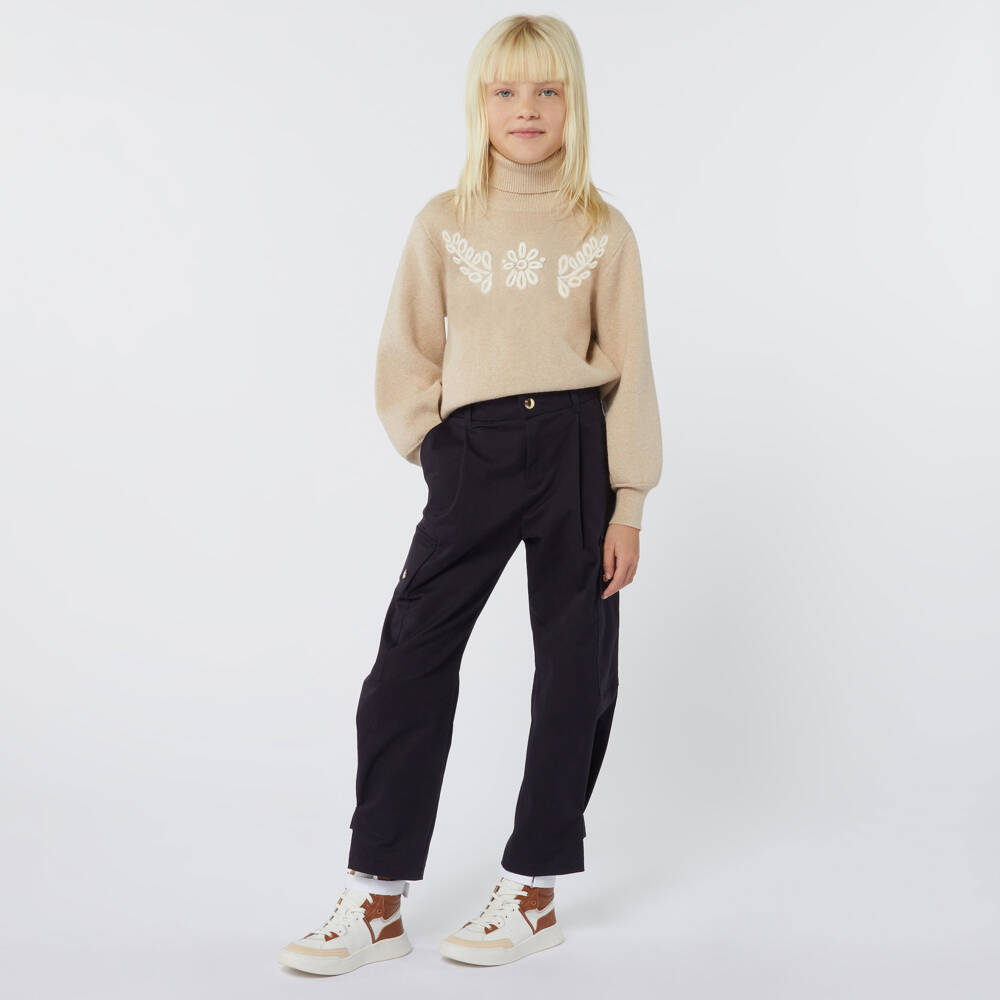 Chloé-Girls Beige Knit Rollneck Jumper | Childrensalon Outlet