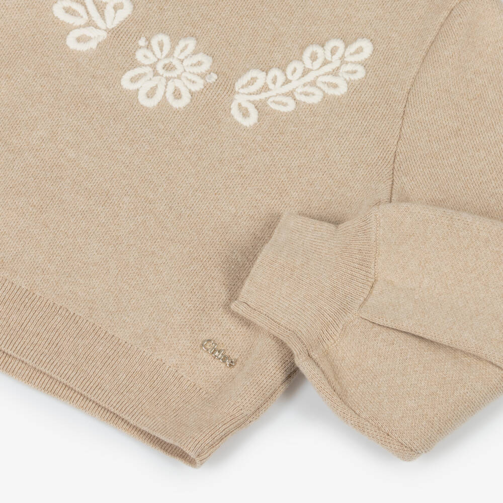 Chloé-Girls Beige Knit Rollneck Jumper | Childrensalon Outlet