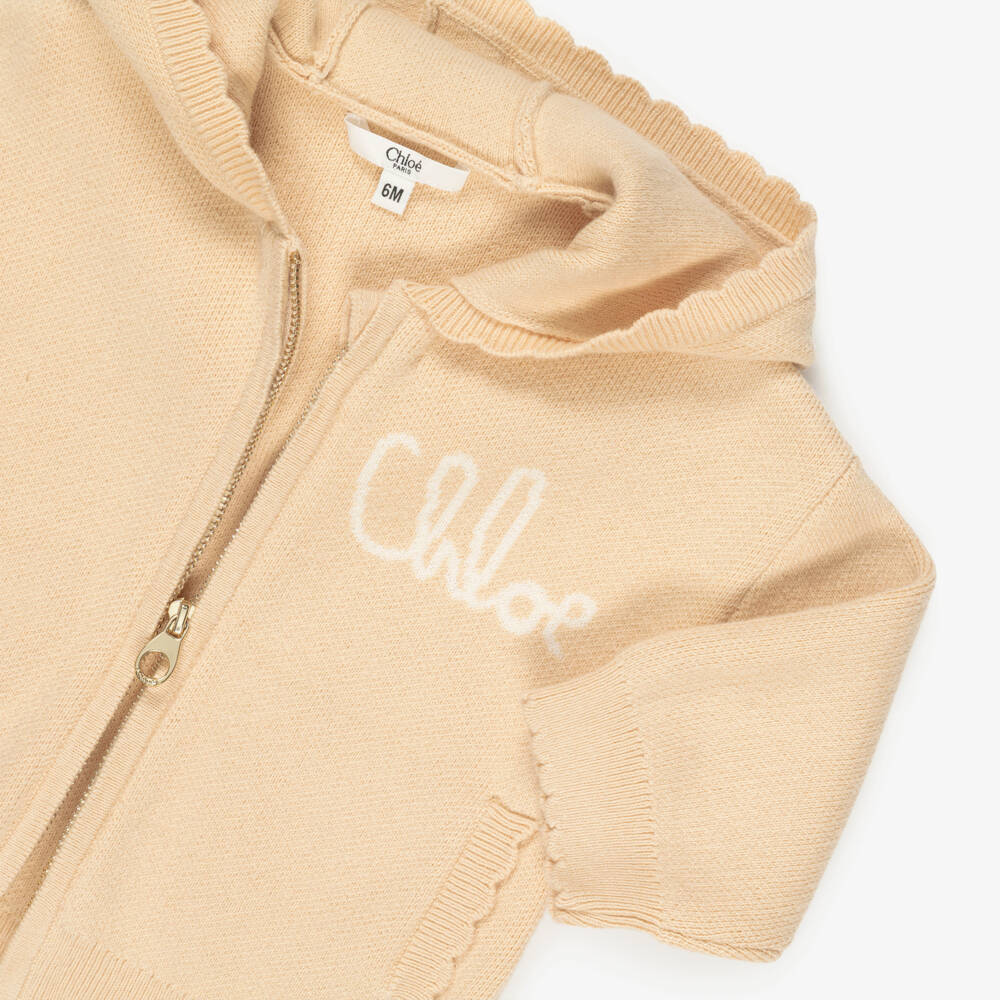 Chloé-Girls Beige Knitted Tracksuit with Scalloped Trims | Childrensalon Outlet