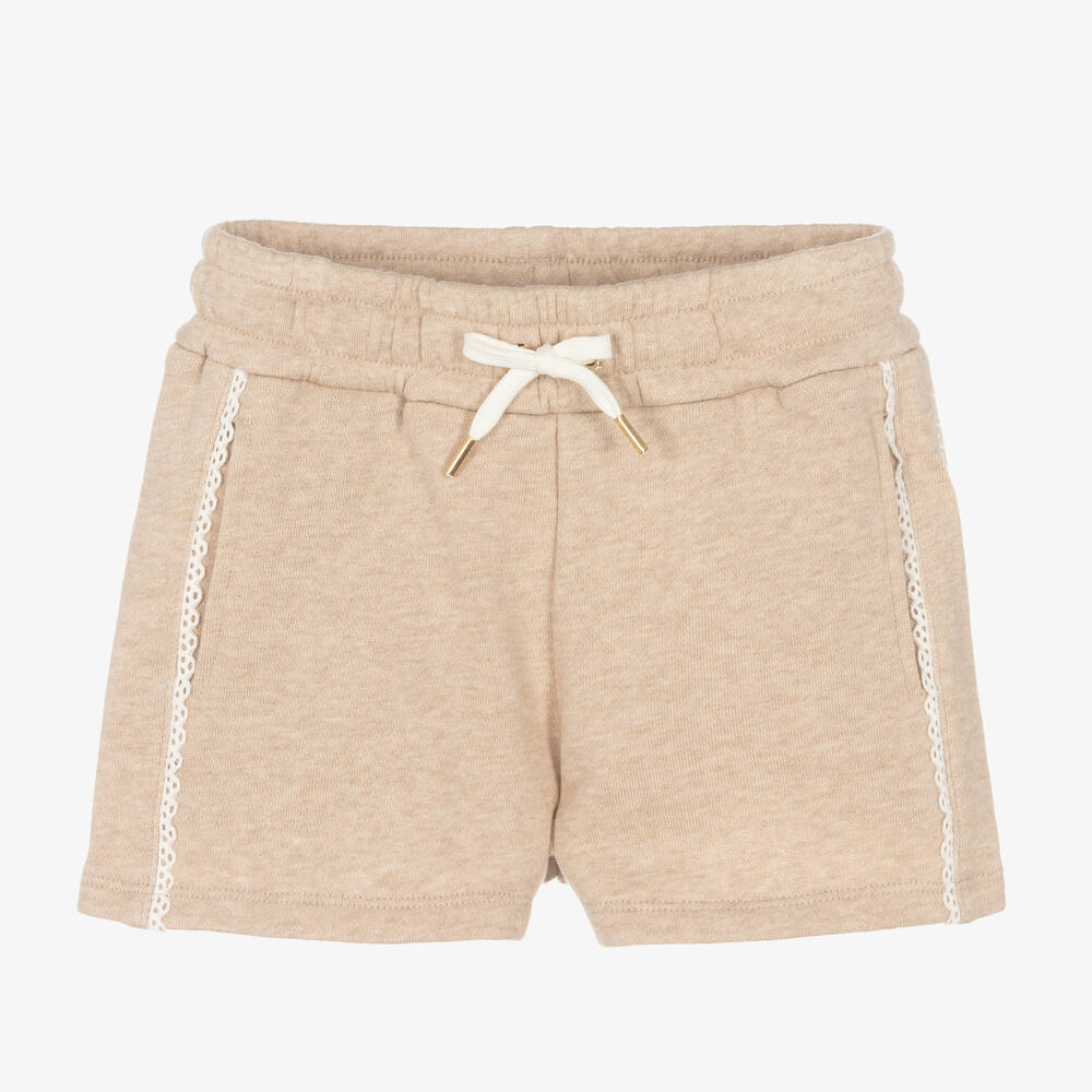 Chloé - Girls Beige Lace Trim Shorts | Childrensalon