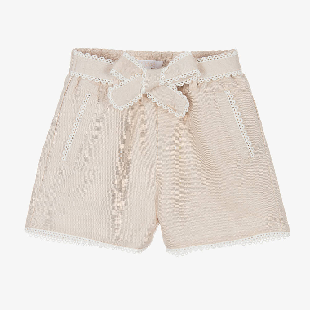 Chloé - Short beige sergé de coton et lin | Childrensalon