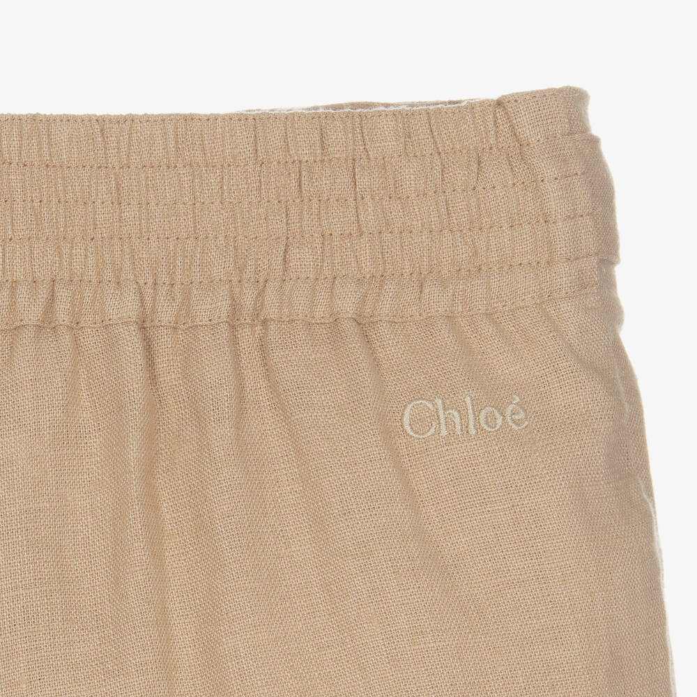 Chloé-Girls Beige Linen Shorts | Childrensalon Outlet