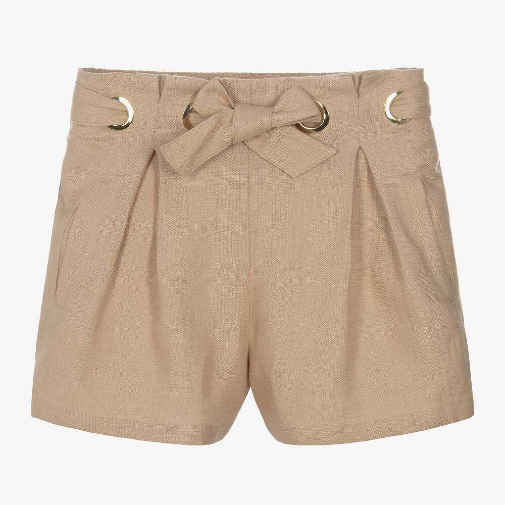 Chloé-Girls Beige Linen Shorts | Childrensalon Outlet
