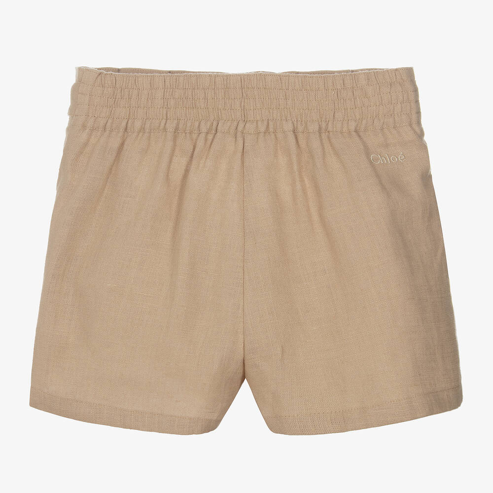 Chloé-Girls Beige Linen Shorts | Childrensalon Outlet