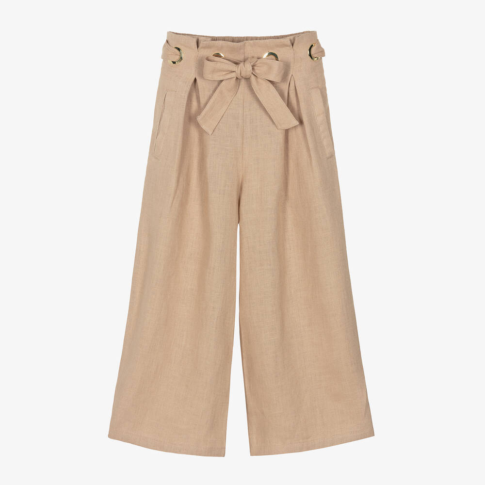 Chloé-Girls Beige Linen Trousers | Childrensalon Outlet