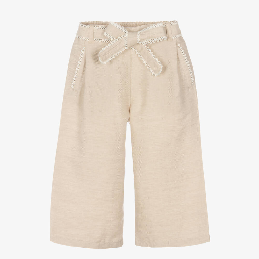 Chloé - Pantalon beige large en lin fille | Childrensalon