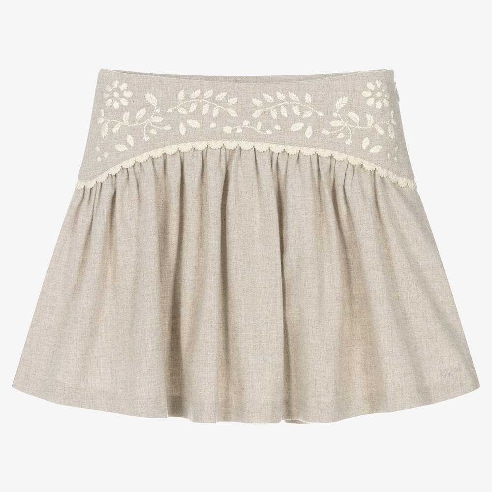 Chloé - Girls Beige Organic Cotton Embroidered Skirt | Childrensalon