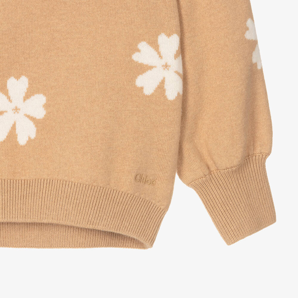 Chloé-Girls Beige Organic Cotton & Wool Sweater | Childrensalon Outlet
