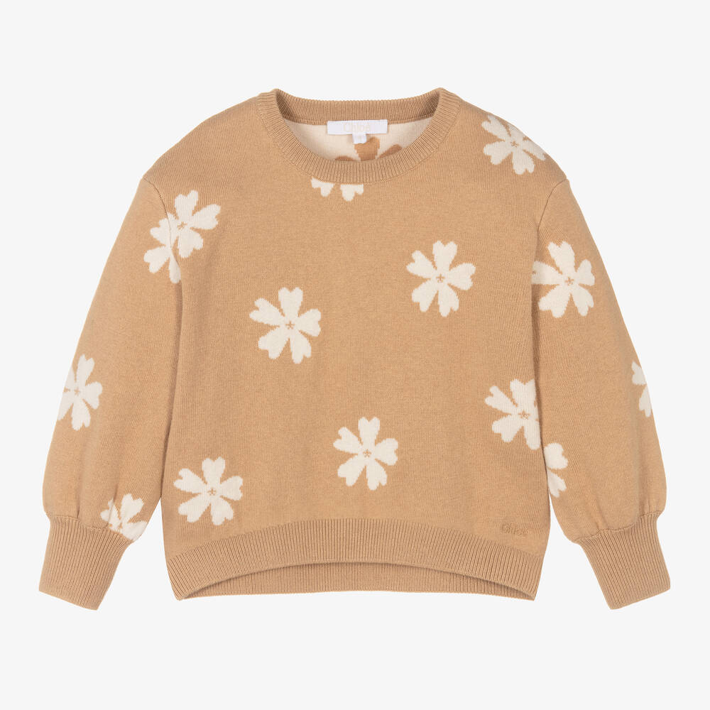 Chloé - Girls Beige Organic Cotton & Wool Sweater | Childrensalon