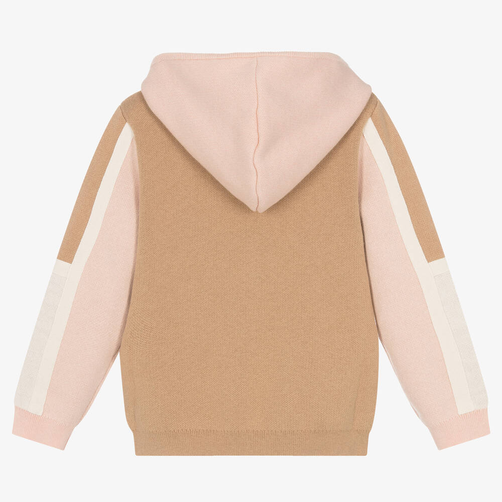Chloé-Girls Beige & Pink Cotton Hooded Zip-Up Top | Childrensalon Outlet