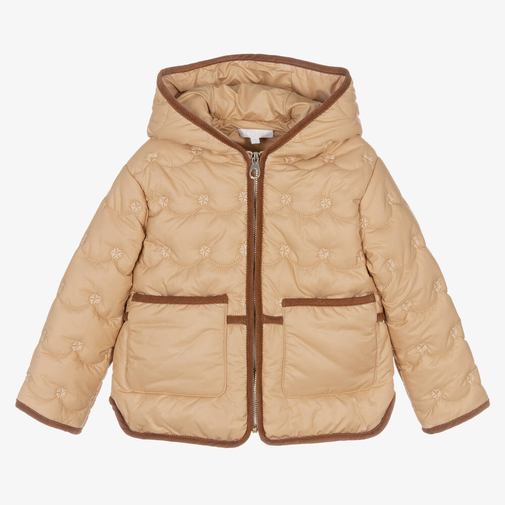 Chloé - Beige Steppjacke mit Blumen | Childrensalon