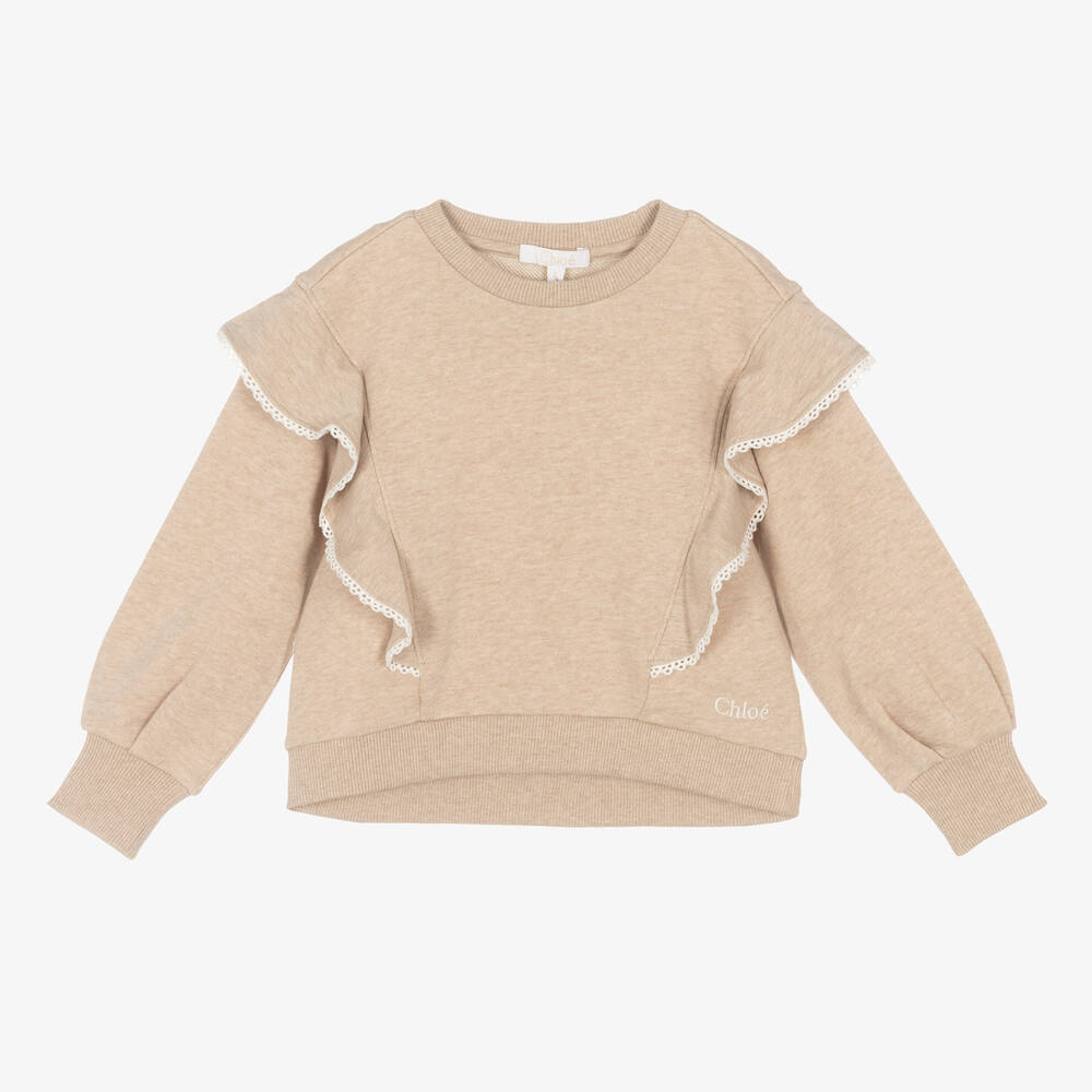 Chloé - Girls Beige Ruffled Sweatshirt | Childrensalon