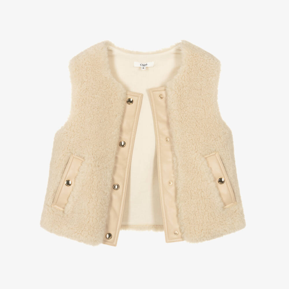 Chloé-Бежевый флисовый жилет Шерпа для девочек | Childrensalon Outlet
