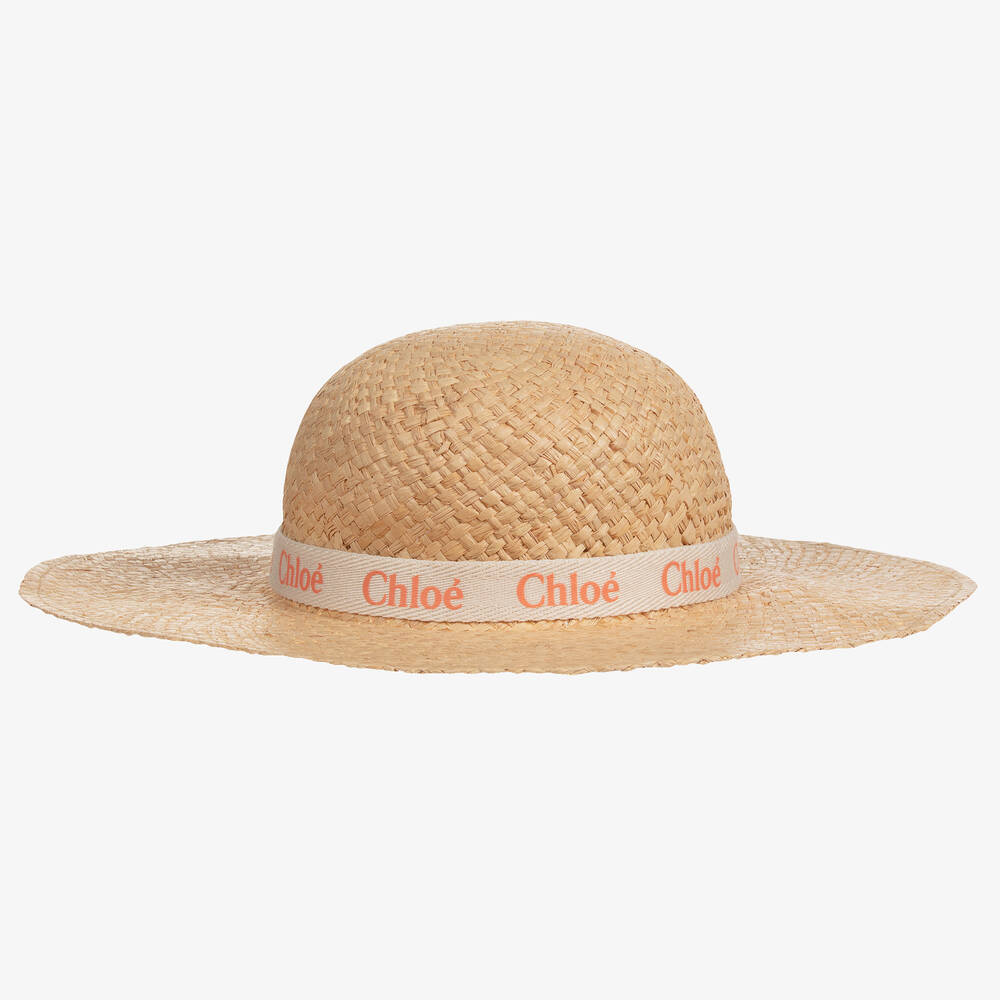 Chloé - Girls Beige Straw Sun Hat | Childrensalon