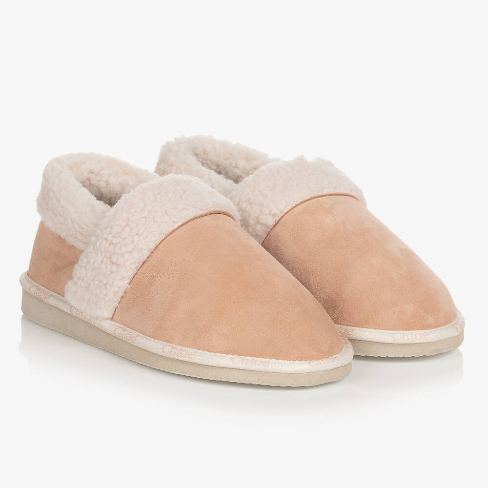 Chloé - Girls Beige Suede Leather Slippers | Childrensalon