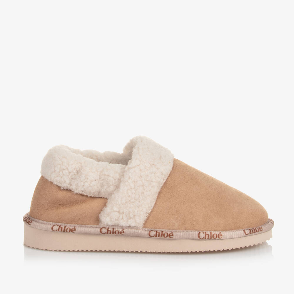 Chloé-Бежевые утепленные тапочки для девочек | Childrensalon Outlet