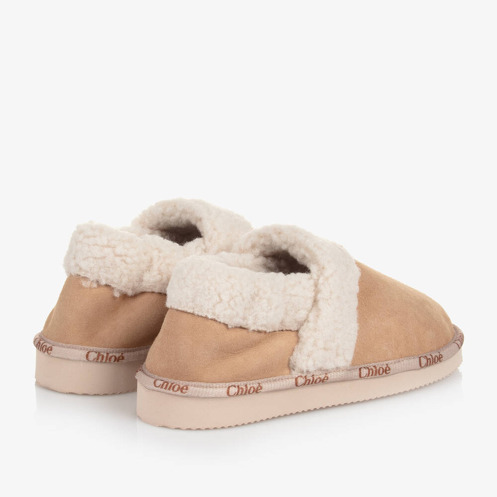 Chloé-Бежевые утепленные тапочки для девочек | Childrensalon Outlet