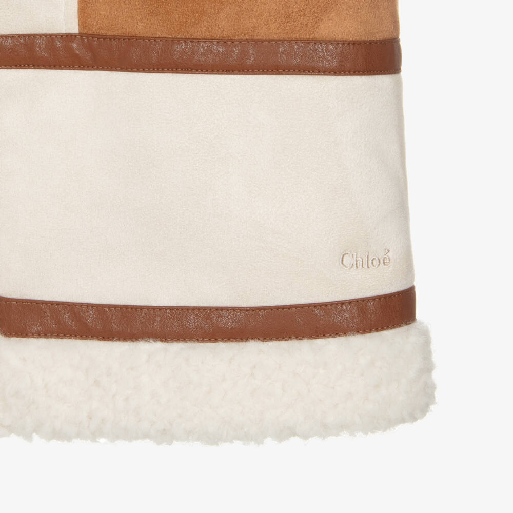 Chloé-Girls Beige Suede-Style Fleece Coat | Childrensalon Outlet