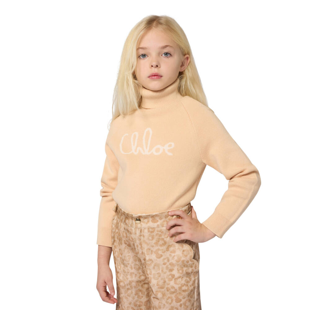 Chloé-كنزة صوفية بيج برقبة عالية للبنات | Childrensalon Outlet