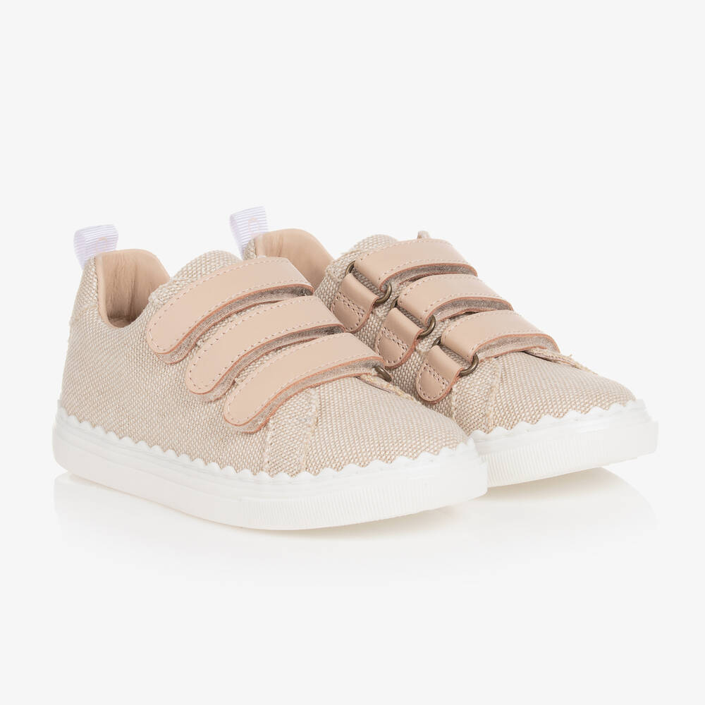 Chloé - Girls Beige Woven Canvas Trainers | Childrensalon