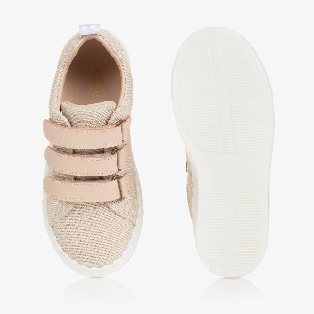 Chloé-Girls Beige Woven Canvas Trainers | Childrensalon Outlet