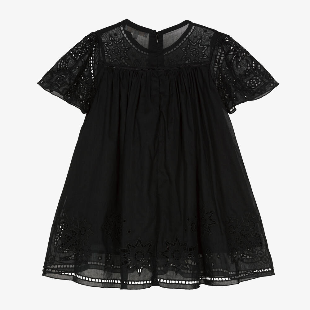 Chloé-Girls Black Cutwork Cotton Dress | Childrensalon Outlet