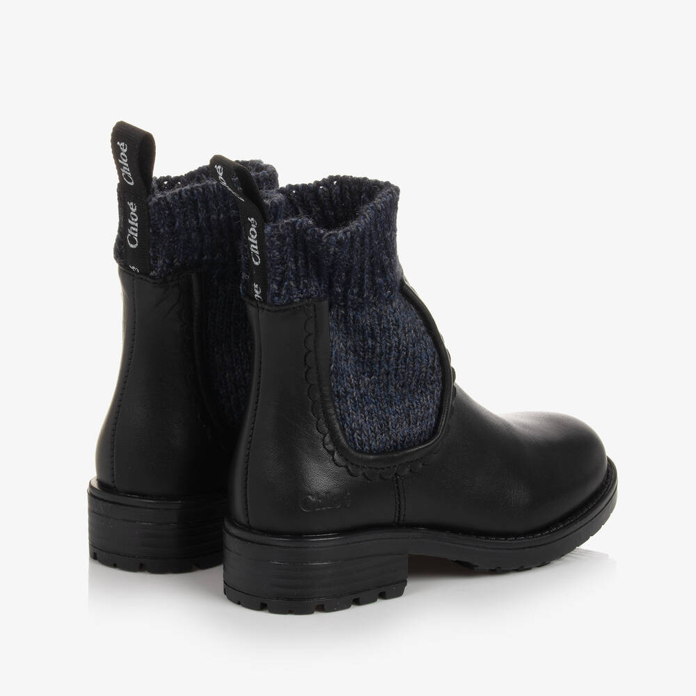 Chloé-Girls Black Leather Ankle Boots | Childrensalon Outlet